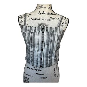 Review Black and White Striped Crop Top Boho Feminine Flirty Casual Summer Sz S